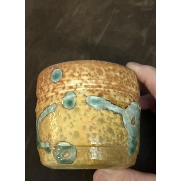 Soda Fired Studio Pottery Dave Ameika Clay Vessel Cup Pot Drip Glaze Earthy Teal - Picture 3 of 6